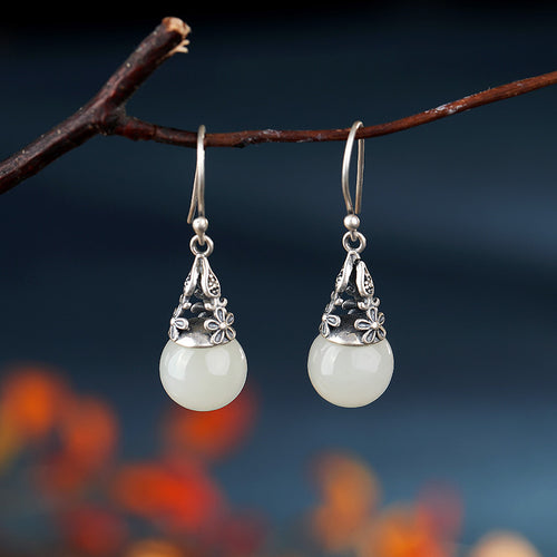 Natural Jade Earrings Nephrite Silver Earrings