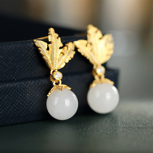 Natural Jade Earrings Nephrite Silver Earrings