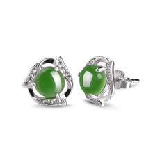 Natural Jade Earrings Nephrite Silver Zircon Earrings