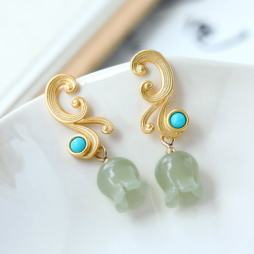 Natural Jade Earrings Nephrite Turquoise Silver Earrings