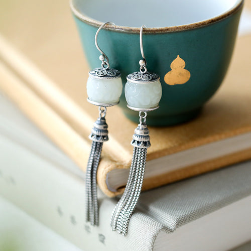 Natural Jade Earrings Nephrite Silver Earrings