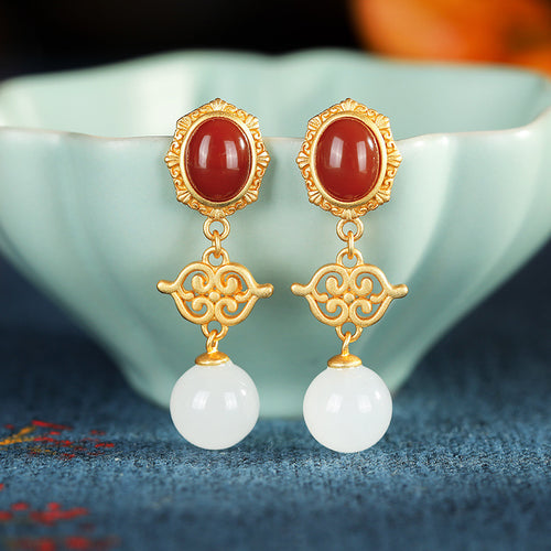 Natural Jade Earrings Nephrite Agate Silver Earrings