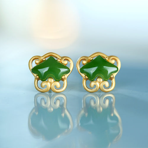 Natural Jade Earrings Nephrite Silver Earrings