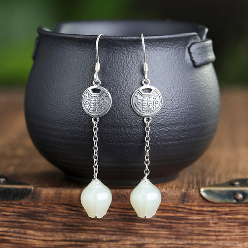 Natural Jade Earrings Nephrite Silver Earrings
