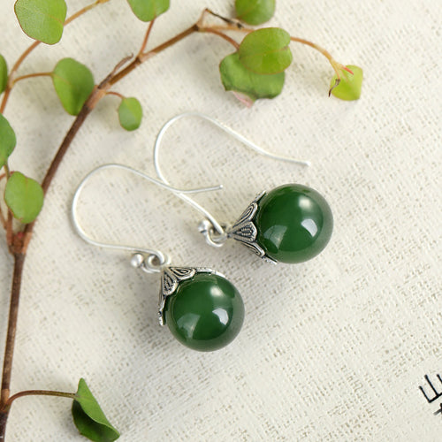 Natural Jade Earrings Nephrite Silver Earrings
