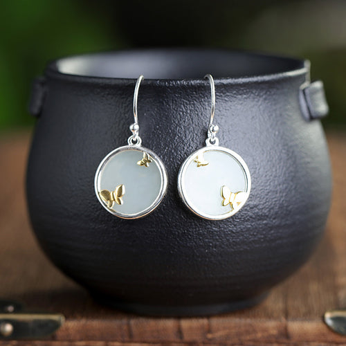 Natural Jade Earrings Nephrite Silver Earrings