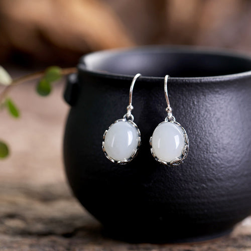 Natural Jade Earrings Nephrite Silver Earrings