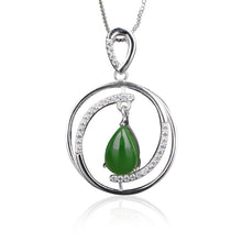 Natural Jade Pendant Nephrite Silver Zircon Pendant