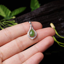 Natural Jade Pendant Nephrite Silver Zircon Pendant