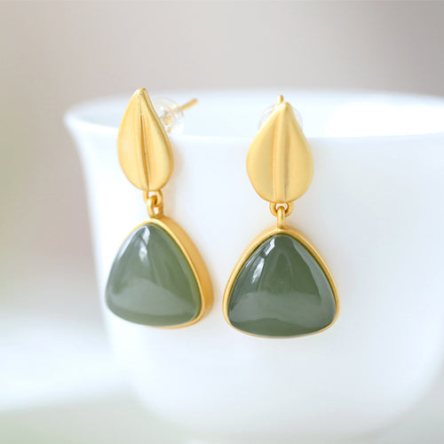 Natural Jade Earrings Nephrite Silver Earrings