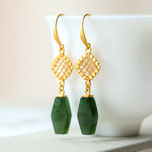 Natural Jade Earrings Nephrite Silver Earrings