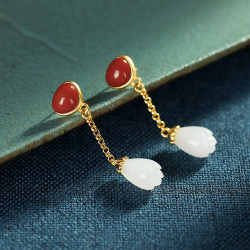 Natural Jade Earrings Nephrite Agate Silver Earrings