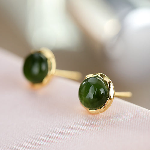 Natural Jade Earrings Nephrite Silver Earrings