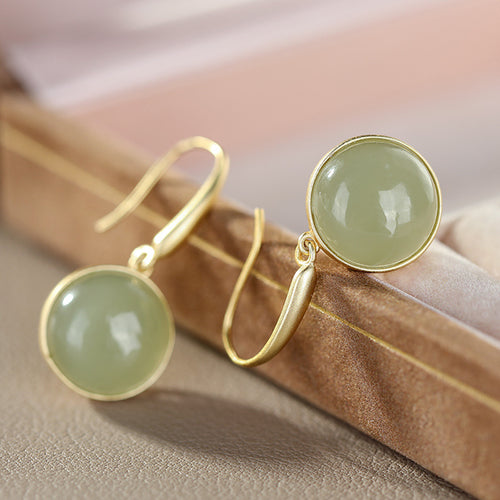 Natural Jade Earrings Nephrite Silver Earrings