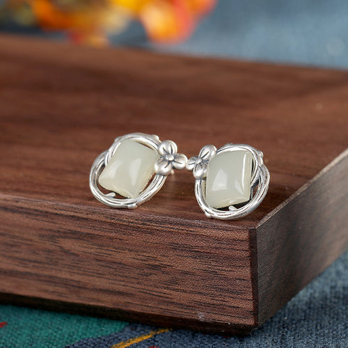 Natural Jade Earrings Nephrite Silver Earrings