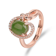 Natural Jade Ring Nephrite Silver Zircon Adjustable Ring