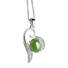 Natural Jade Pendant Nephrite Silver Zircon Pendant