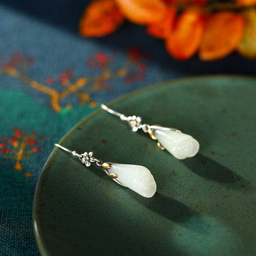 Natural Jade Earrings Nephrite Silver Earrings