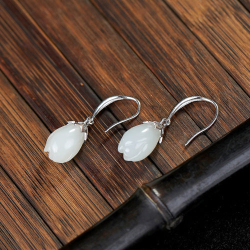 Natural Jade Earrings Nephrite Silver Earrings