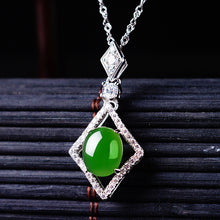 Natural Jade Pendant Nephrite Silver Zircon Pendant