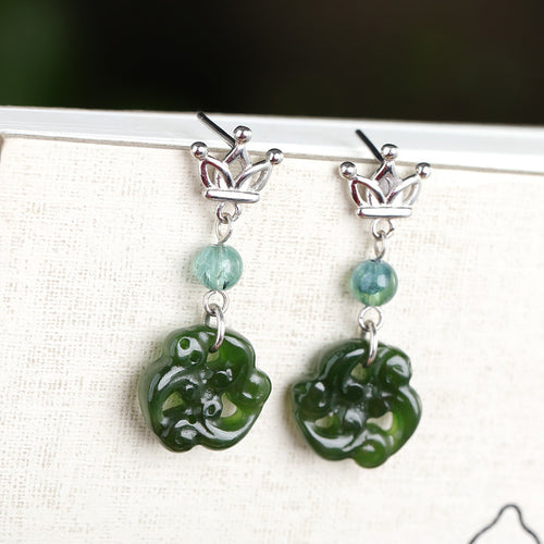 Natural Jade Earrings Nephrite Silver Earrings