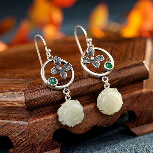 Natural Jade Earrings Nephrite Silver Earrings