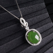 Natural Jade Pendant Nephrite Silver Zircon Pendant