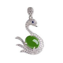 Natural Jade Pendant Nephrite Silver Zircon Swan Pendant