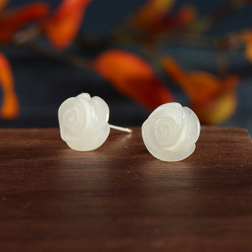 Natural Jade Earrings Nephrite Silver Earrings