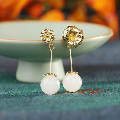 Natural Jade Earrings Nephrite Silver Earrings