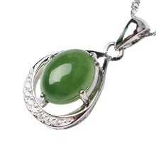 Natural Jade Pendant Nephrite Silver Zircon Pendant