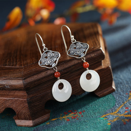 Natural Jade Earrings Nephrite Silver Earrings