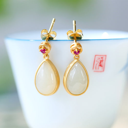 Natural Jade Earrings Nephrite Silver Earrings