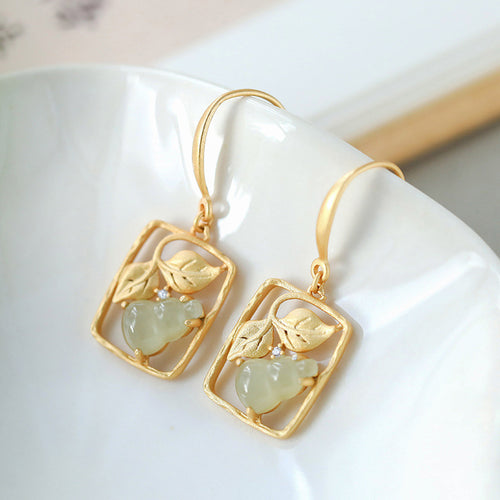 Natural Jade Earrings Nephrite Silver Earrings