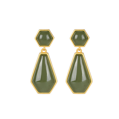 Natural Jade Earrings Nephrite Silver Earrings