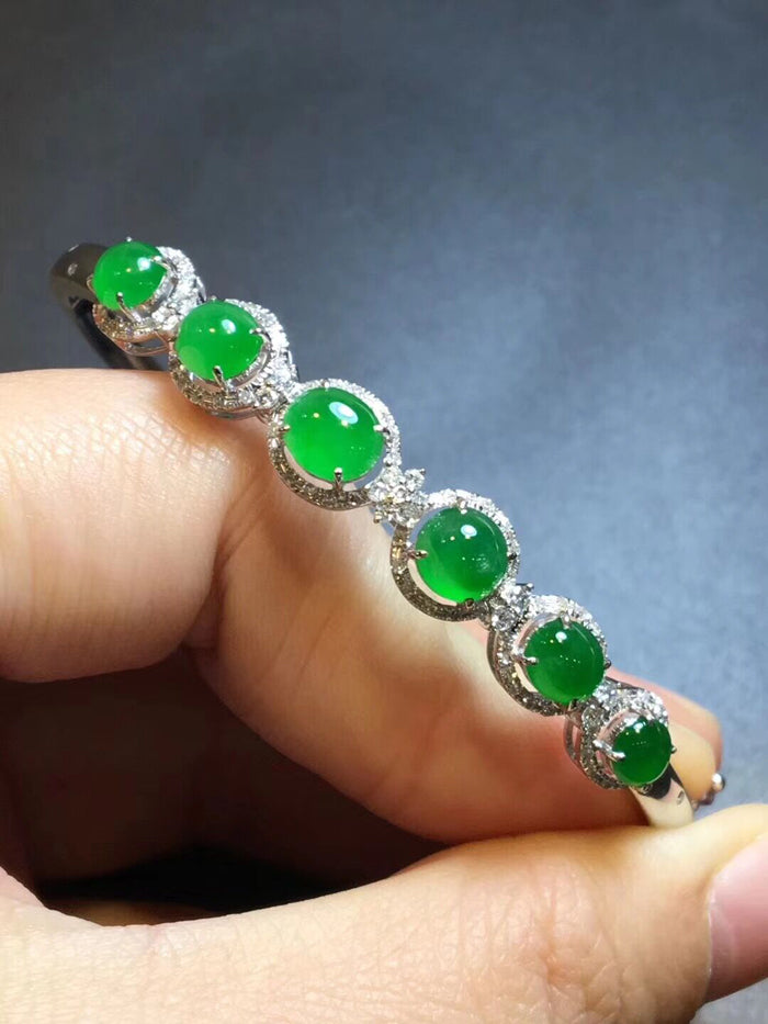 Green Jade Bracelet & Clear Quartz 8 MM | Gemtre