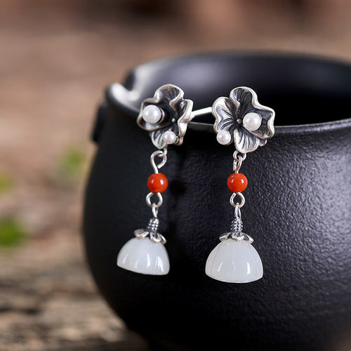 Natural Jade Earrings Nephrite Agate Silver Earrings