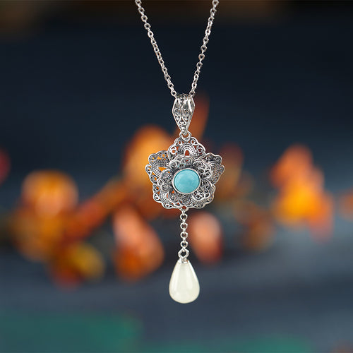 Natural Jade Pendant Nephrite Turquoise Silver Pendant