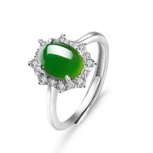 Natural Jade Ring Nephrite Silver Zircon Adjustable Ring