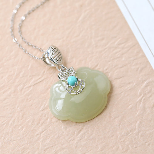 Natural Jade Pendant Nephrite Turquoise Silver Pendant