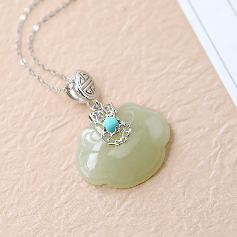 Natural Jade Pendant Nephrite Turquoise Silver Pendant