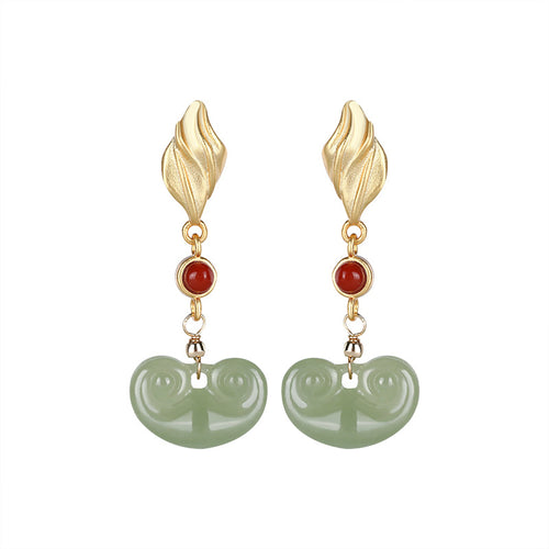 Natural Jade Earrings Nephrite Agate Silver Earrings