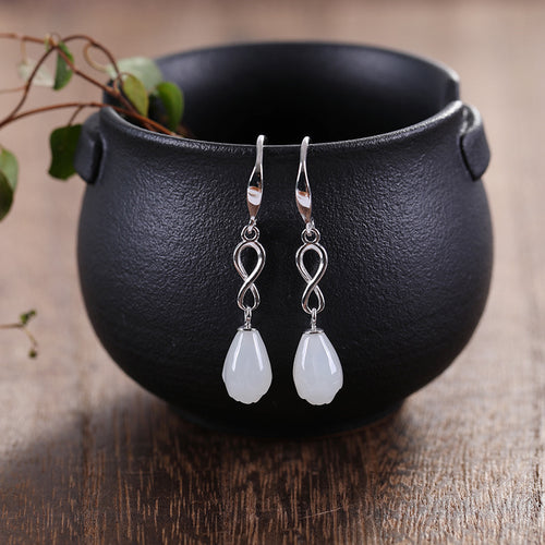 Natural Jade Earrings Nephrite Silver Earrings