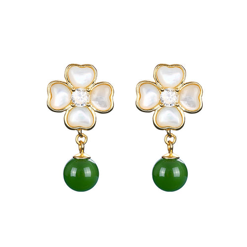 Natural Jade Earrings Nephrite Silver Earrings