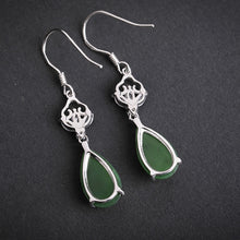 Natural Jade Earrings Nephrite Silver Zircon Earrings