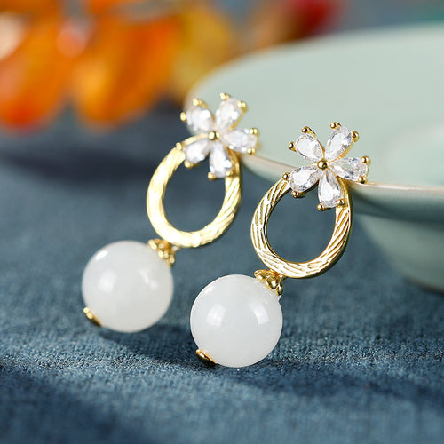 Natural Jade Earrings Nephrite Silver Earrings