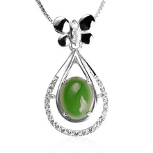 Natural Jade Pendant Nephrite Silver Zircon Pendant