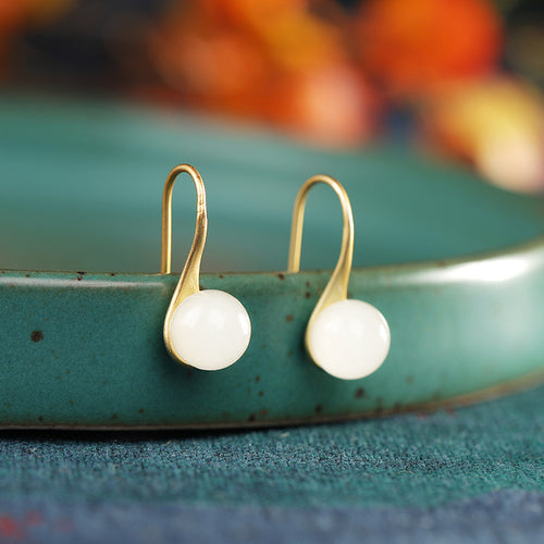 Natural Jade Earrings Nephrite Silver Earrings