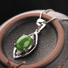 Natural Jade Pendant Nephrite Silver Zircon Pendant