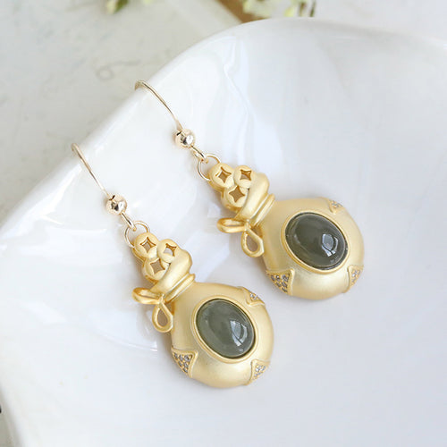 Natural Jade Earrings Nephrite Silver Earrings